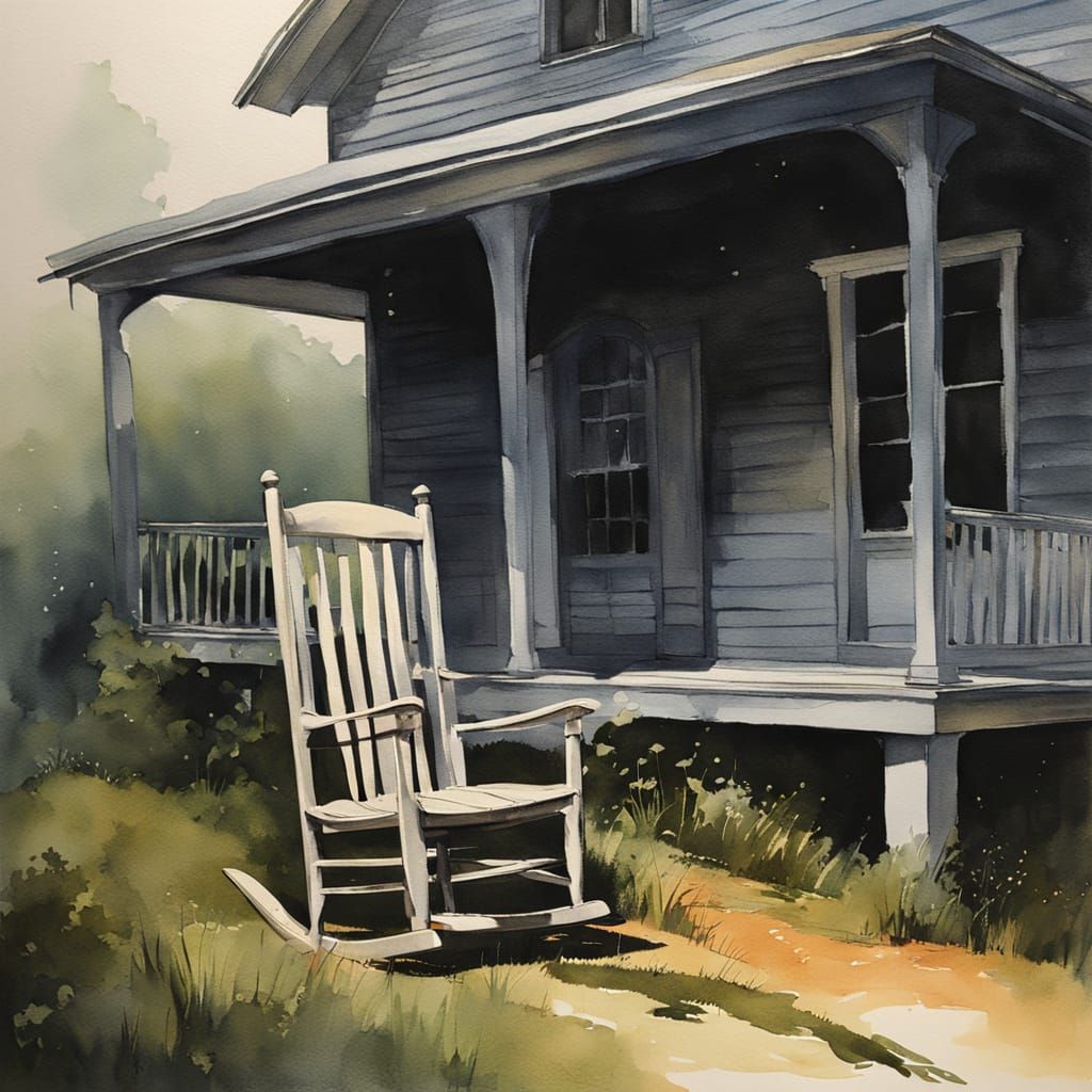 Eerie Twilight: Impressionistic Rocking Chair on Dilapidated...
