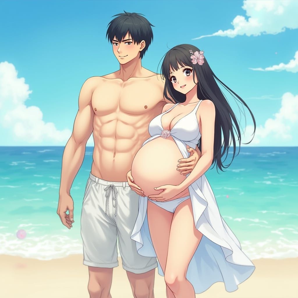Anime Man in Wedding Dress with Pregnancy Belly