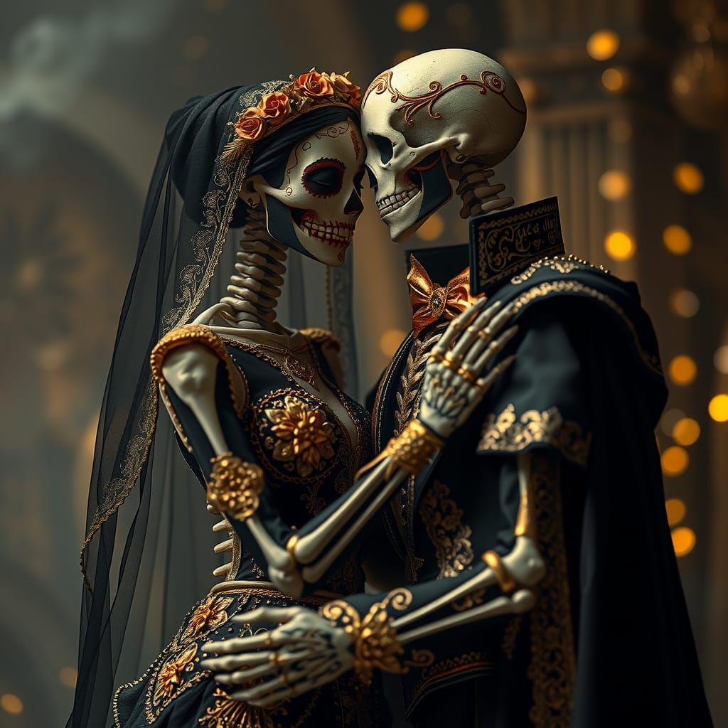 Romantic Skeletons in Ethereal Embrace