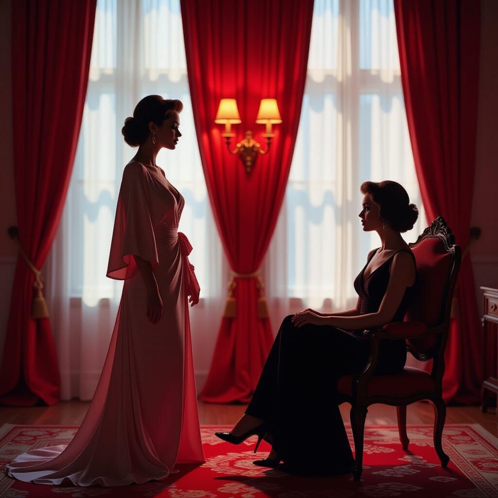 Sensual Vintage Bedroom Scene with Dramatic Lighting