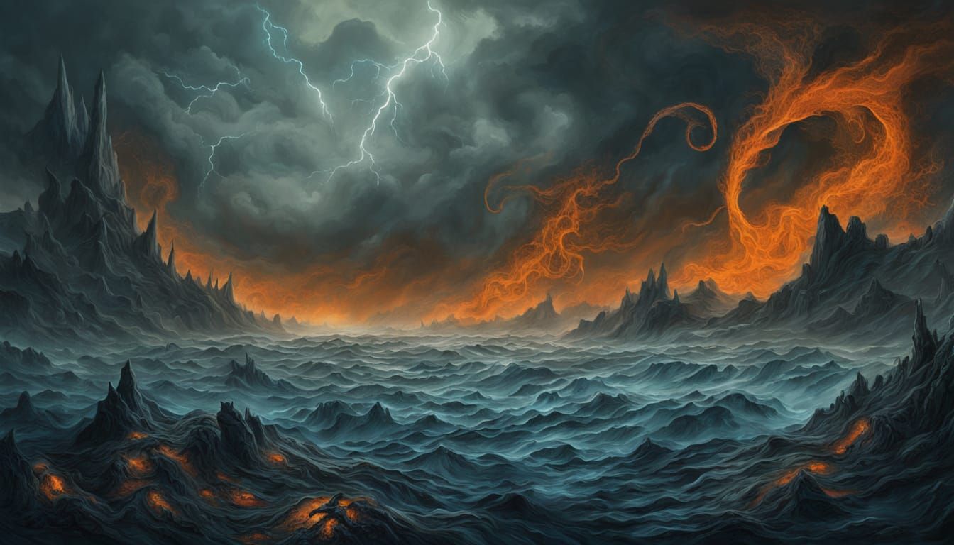 Elemental Chaos: Kraken Emerges from Surreal Sea, Sky, and E...