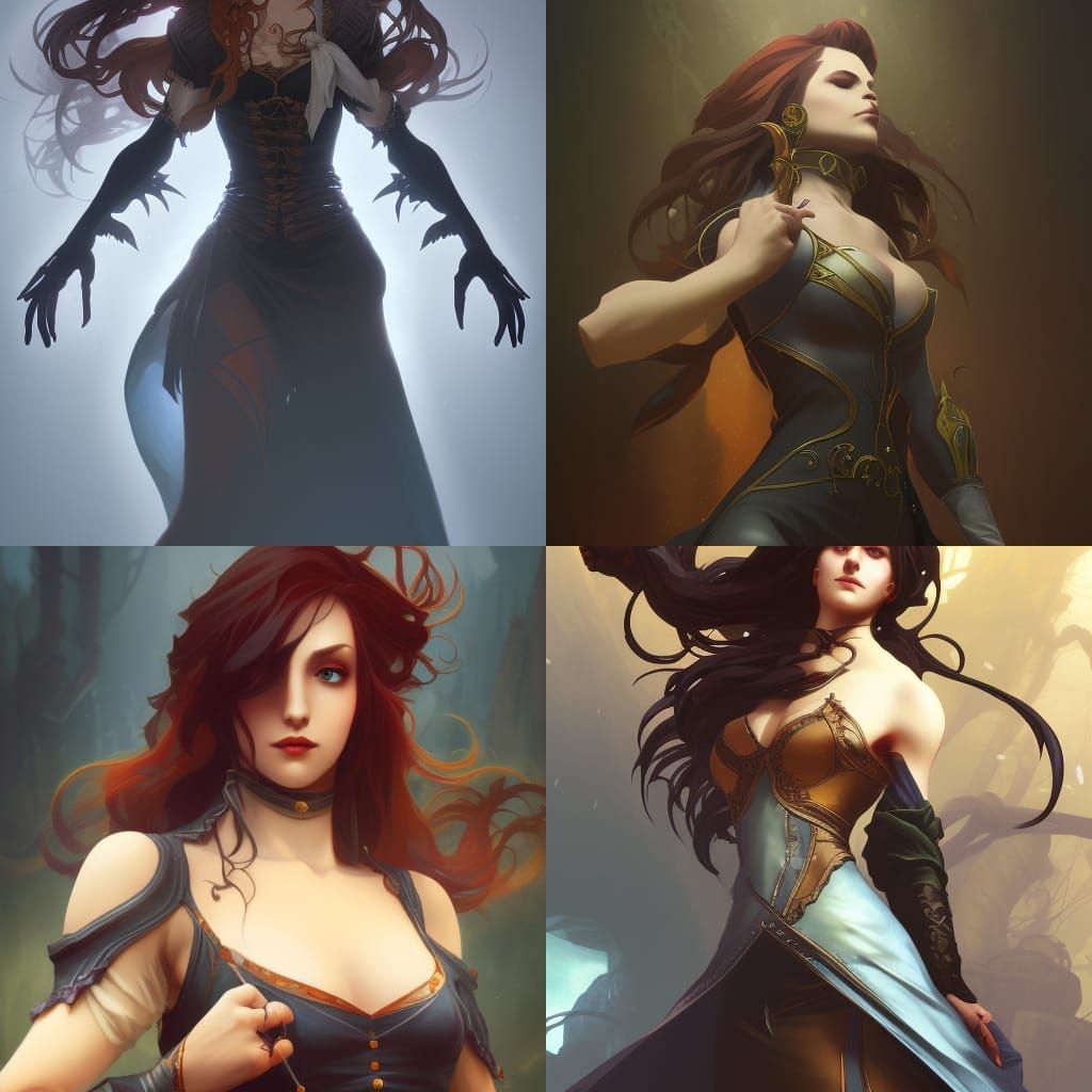 Lenore from Castlevania: Dynamic Pose in Art Nouveau Style