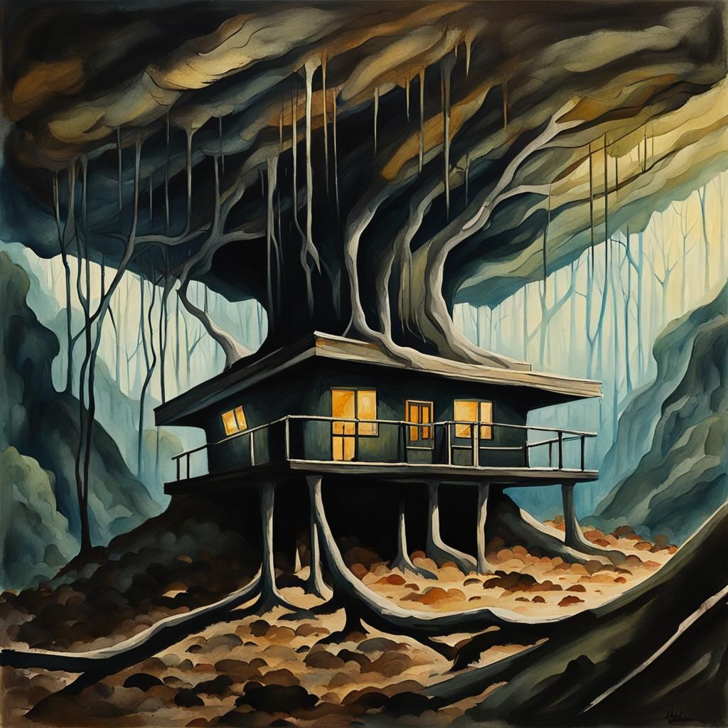 Underground Root House in Gouache Style