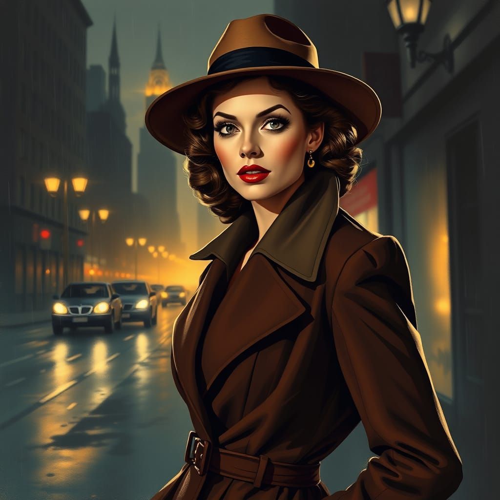 Sophisticated Woman in Film Noir Style with Kirby Influence