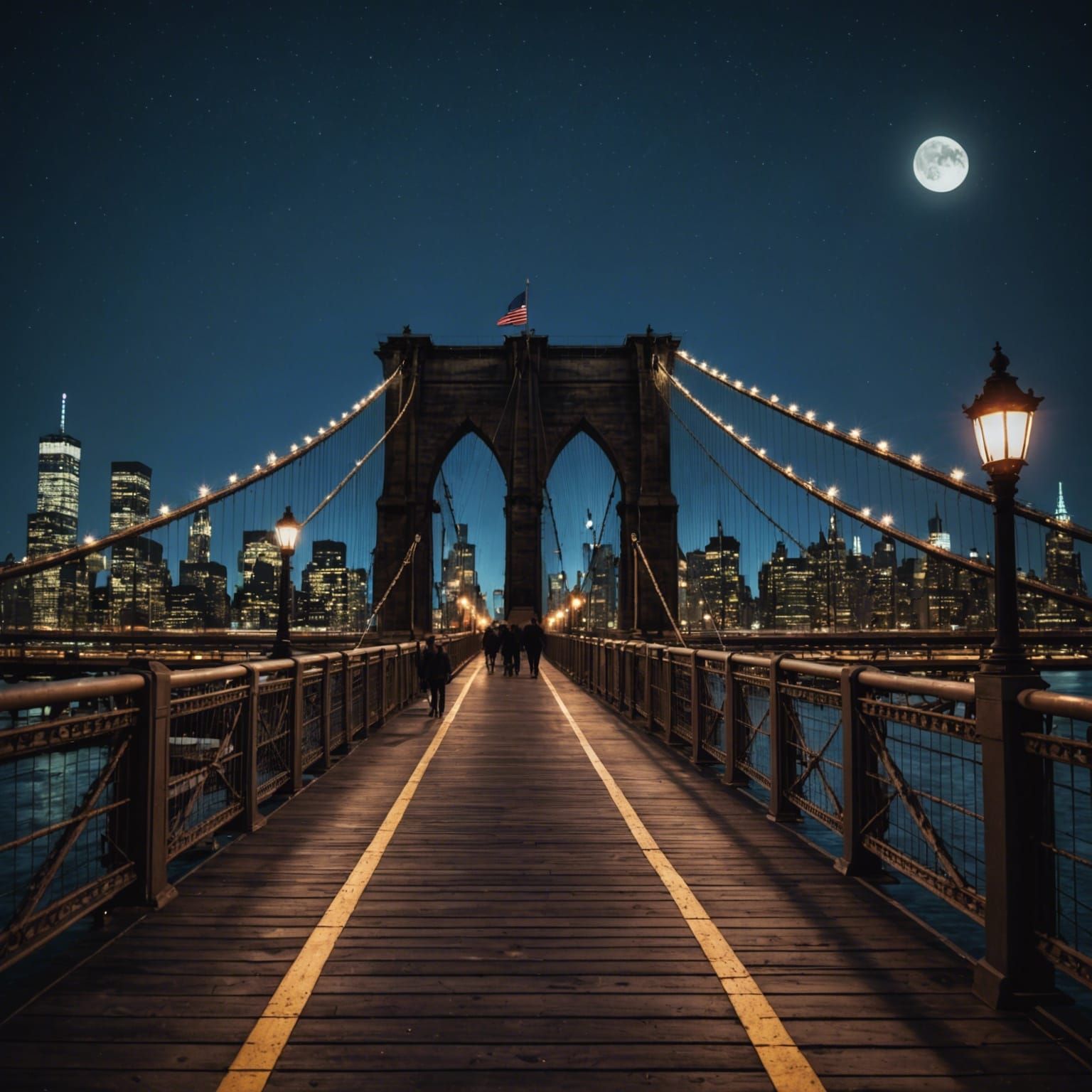 Brooklyn Bridge Walking Path by Moonlight in 8k HDR