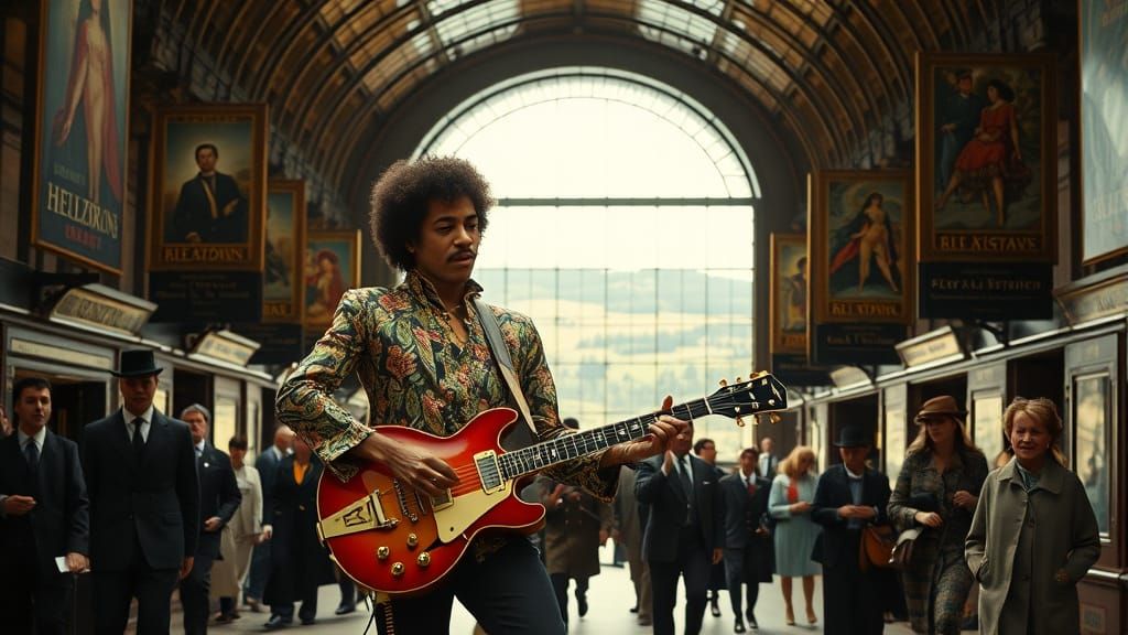 Jimi Hendrix Busking in Edwardian Station, Psychedelic Style