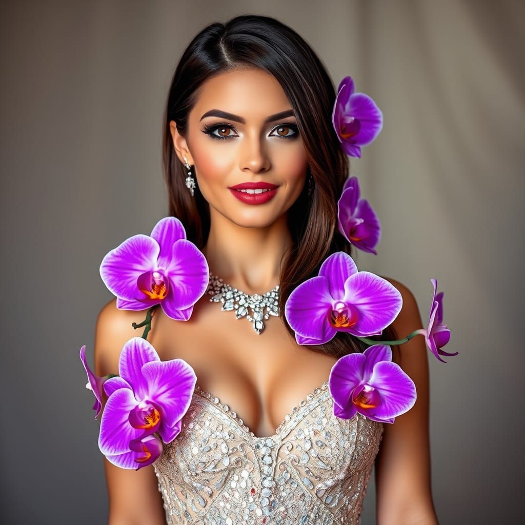 Glamorous Woman in Iridescent Orchid Gown