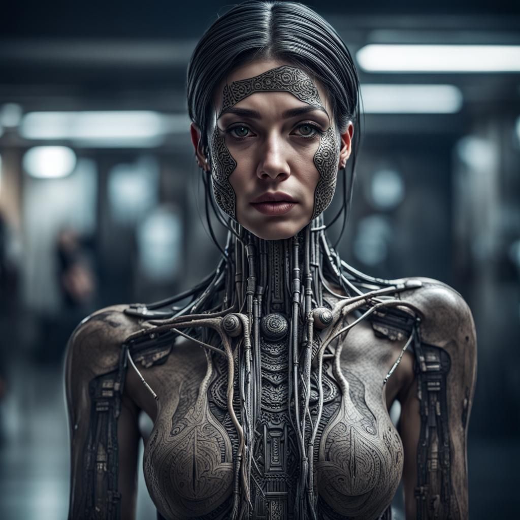 Hyperrealistic Cybernetic Woman with Intricate Details