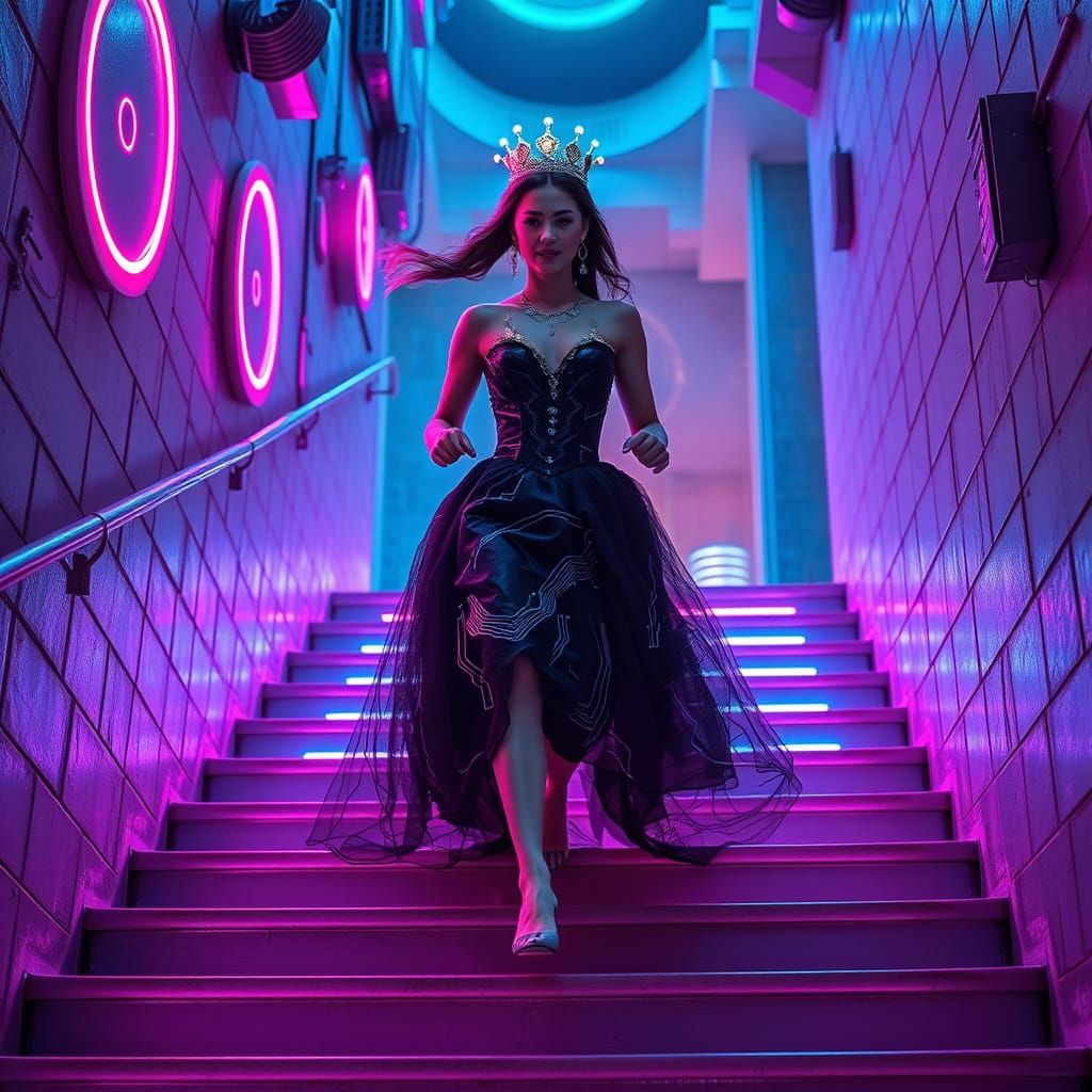 Sci-Fi Cinderella Running from Lab Castle