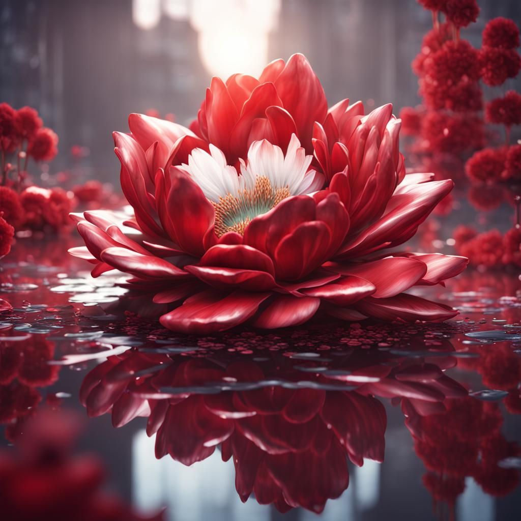 Broken Red Flower Reflecting Love's Pain