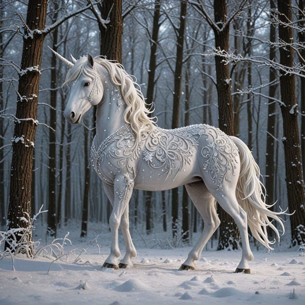 Whimsical Winter Wonderland Unicorn Scene