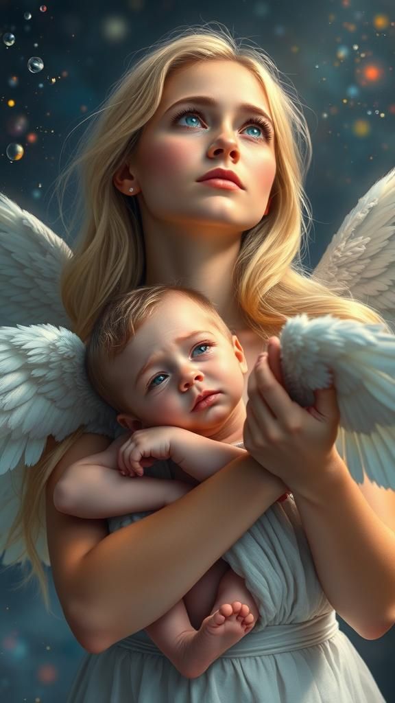 Hyperrealistic Image of Mother and Angel Baby