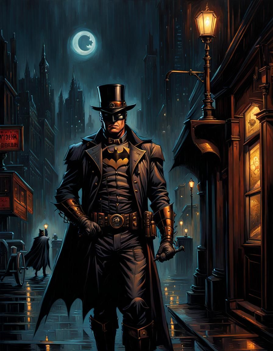 Steampunk Batman Investigates Gotham Crime Scene