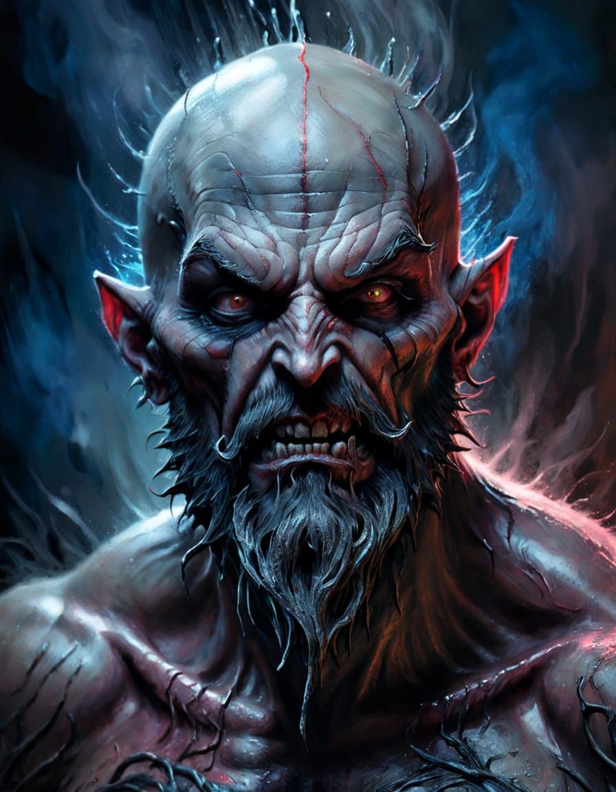 Demonic Figure with Beard in Dark Fantasy Art