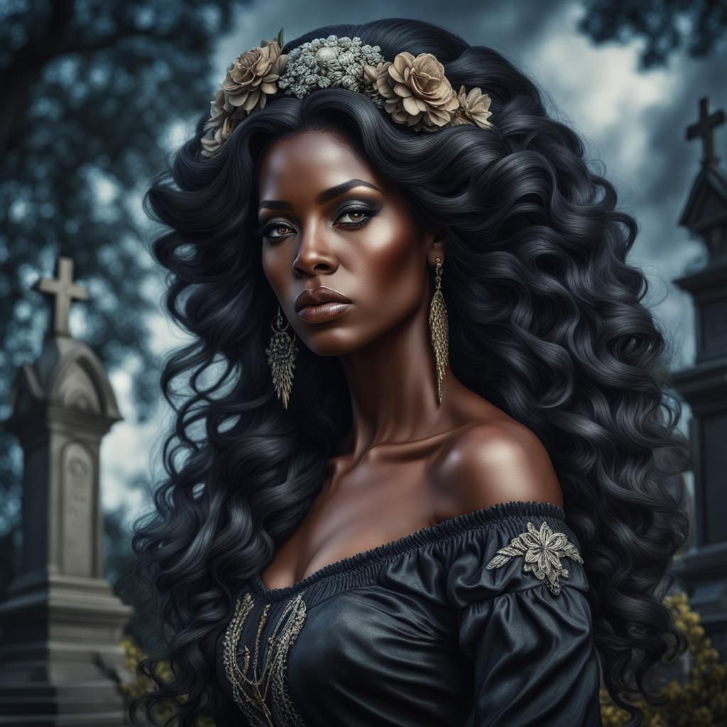 Cemetery Goddess: Hyperrealistic Portrait of a Black Maiden