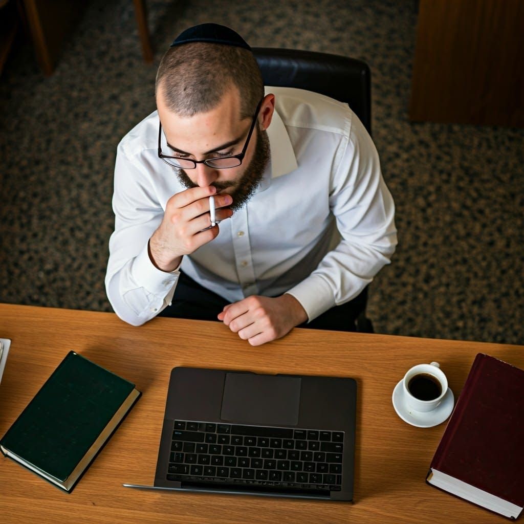 Haredi Yeshiva Boy Studies in Modern Study Hall