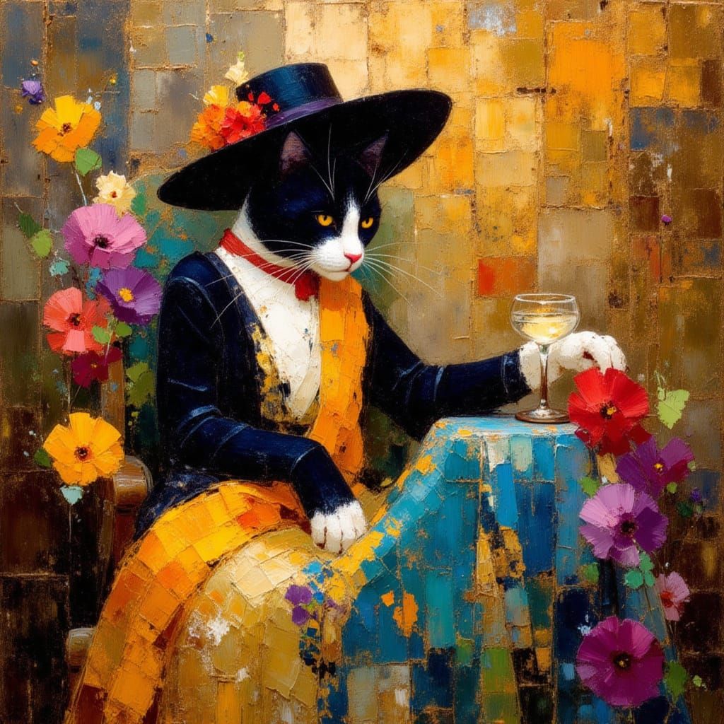 Elegant Cat Adorned in Golden Brocade