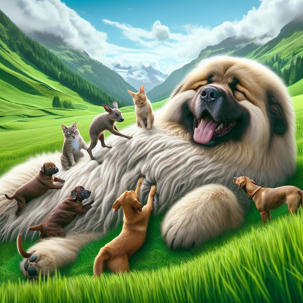 Happy Dog Receives Spa Treatment in a Lush Swiss Meadow