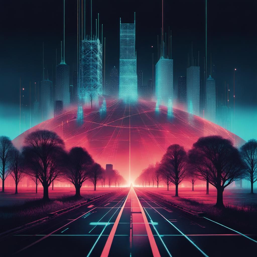 AI Network Connectivity in Double Exposure Style