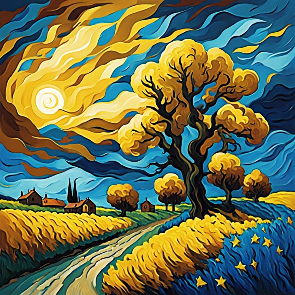 Village Landscape in Van Gogh Impasto Style