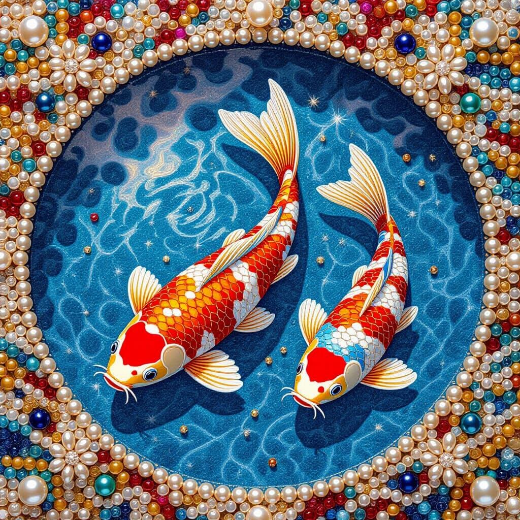 Beautiful Beaded Koi Pond Artwork