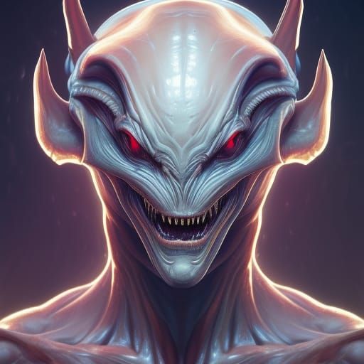 Hyperdetailed Alien Demon Portrait in Triadic Colors