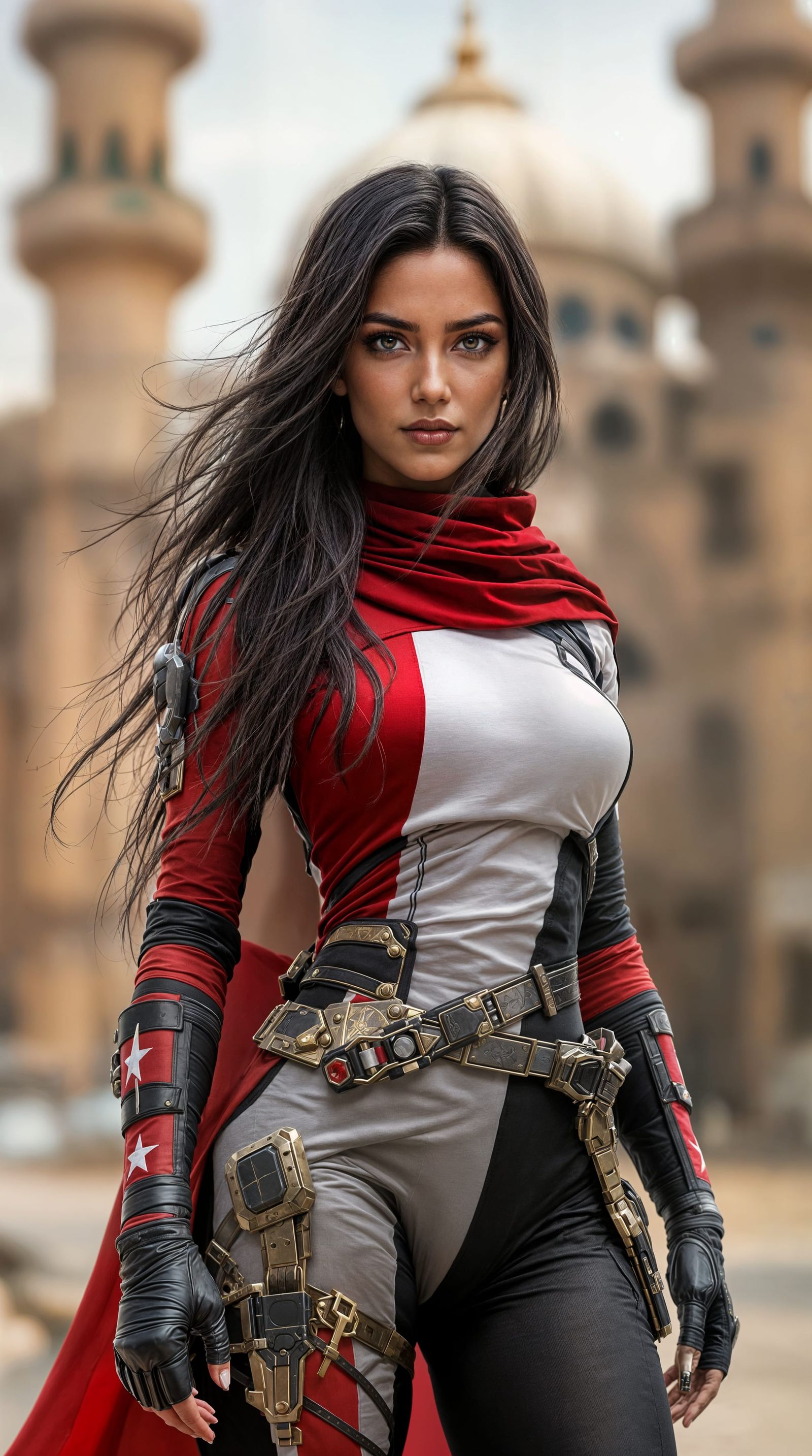 Yemeni Superheroine Poses in Sanaa, Hyperrealistic Photograp...
