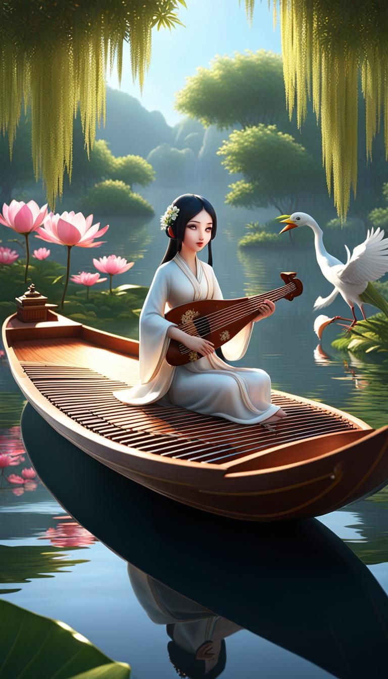 Blind girl playing lute