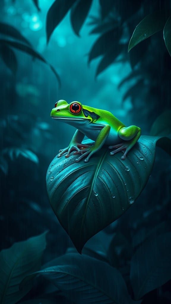Glowing Bioluminescent Frog in Lush Jungle