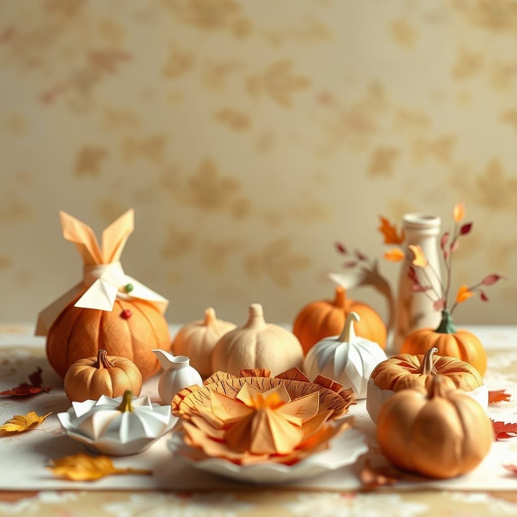 Origami Thanksgiving Feast in Watercolor Style