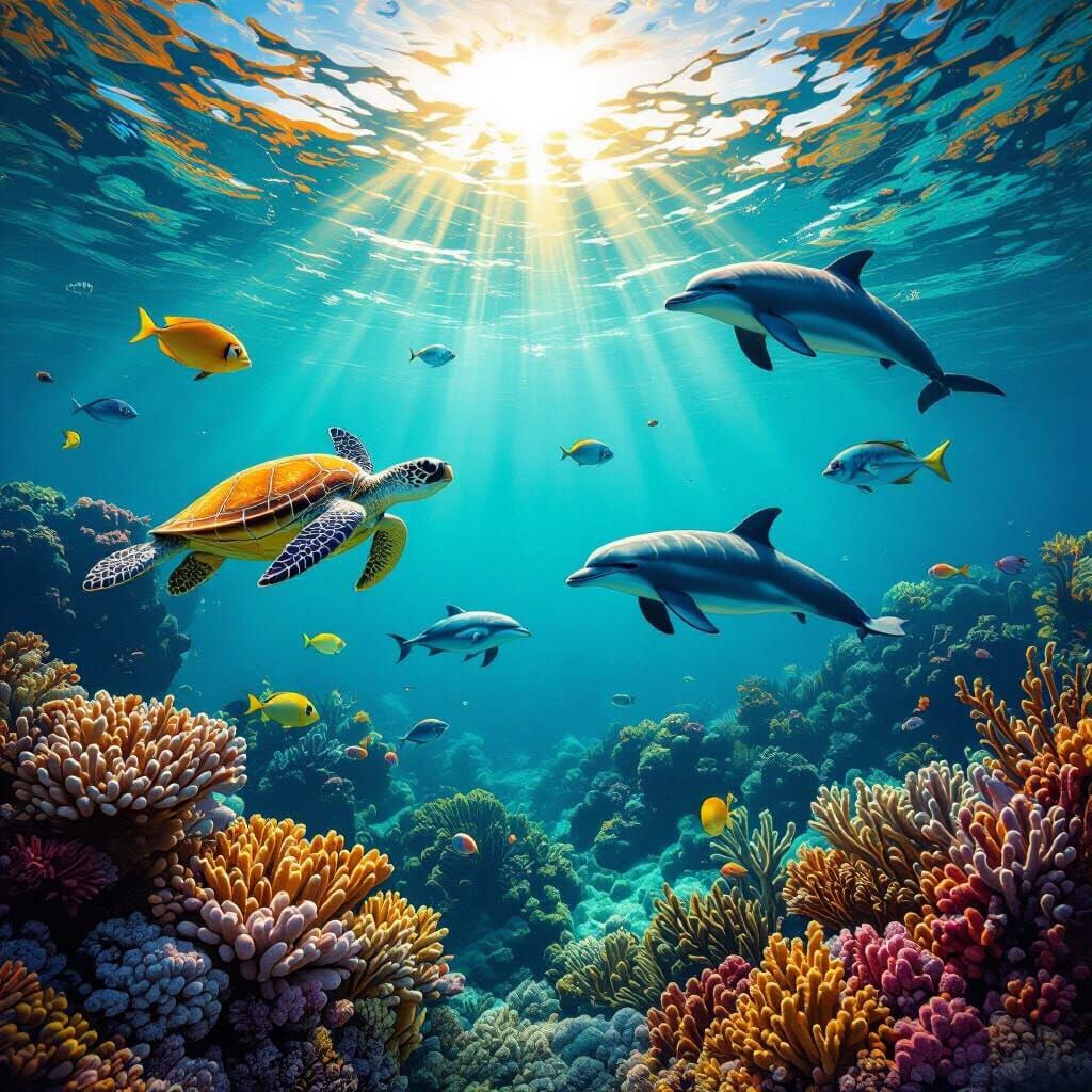 Vibrant Coral Reef with Abundant Marine Life
