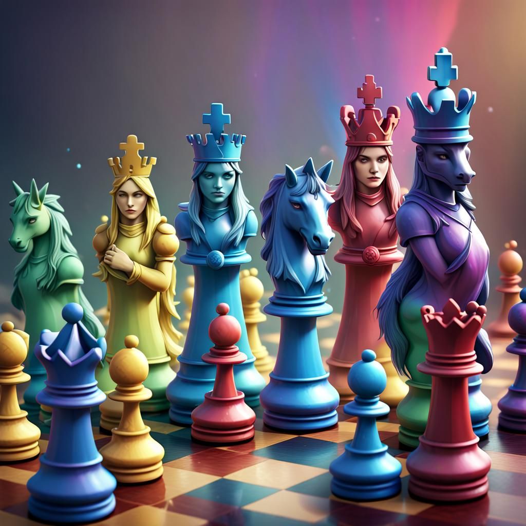 Rainbow Chess Pieces in Detailed Matte Painting