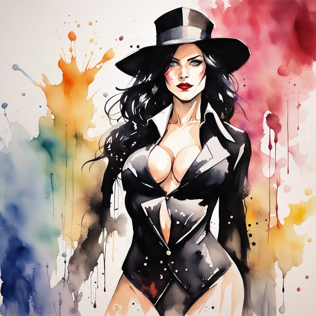 Striking Watercolor Splash Art of Zatanna