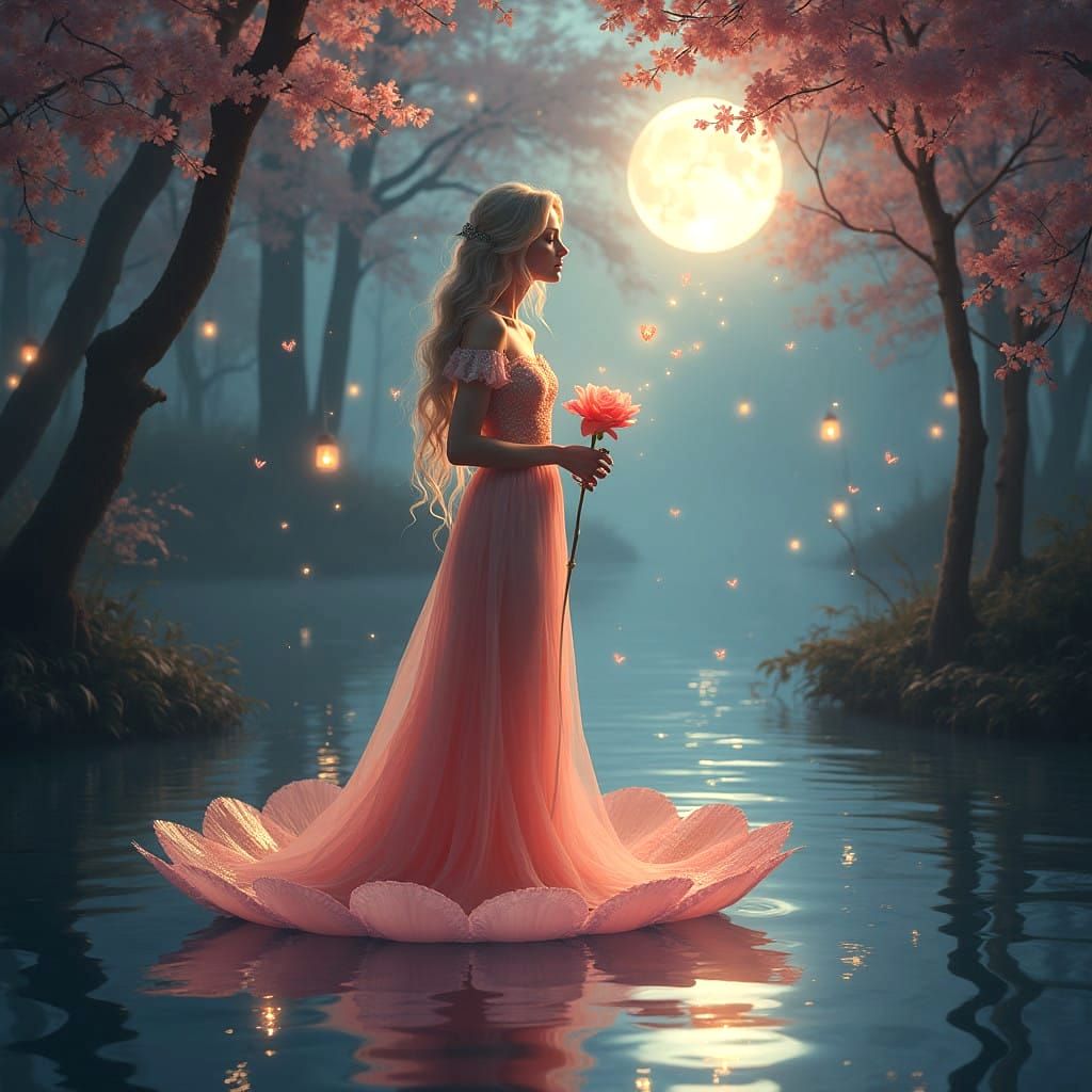 Surreal Forest Scene Under Full Moonlit Sky