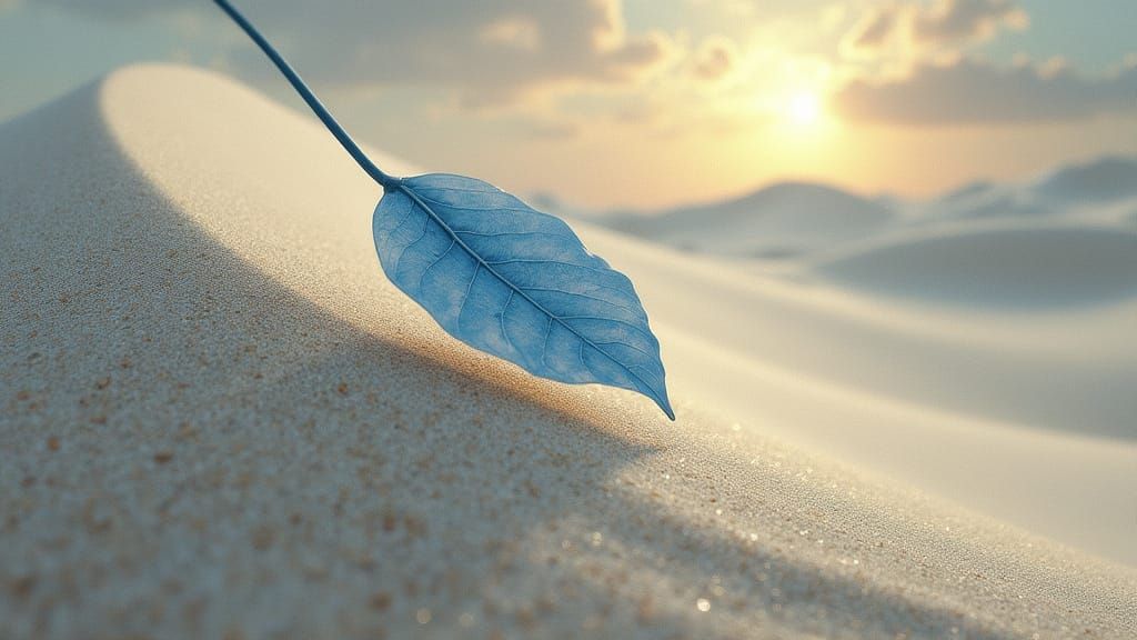 Blue Leaf on White Sand Dune, Digital Art