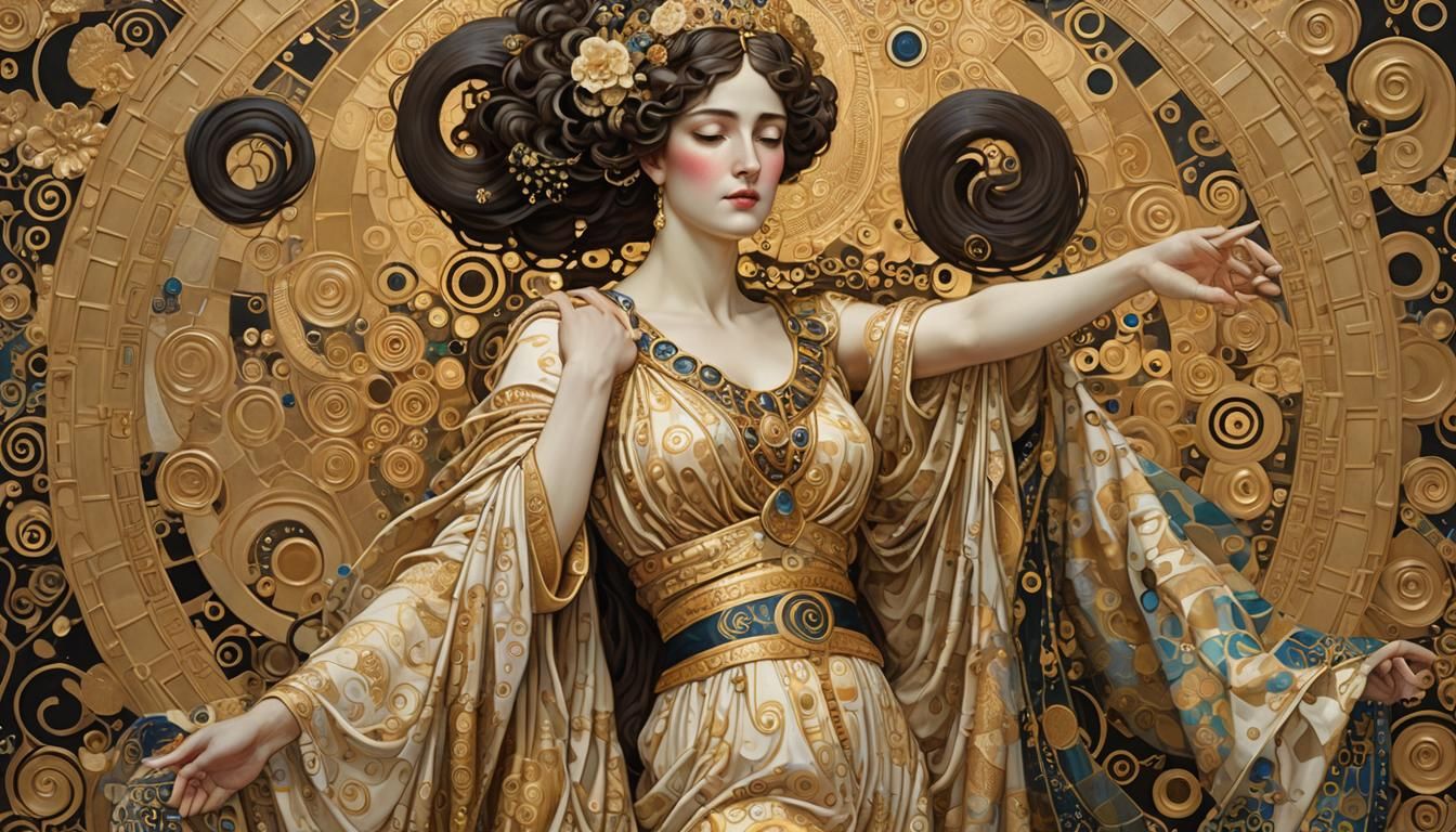 Hygieia in Klimt Style Detailed Matte Painting