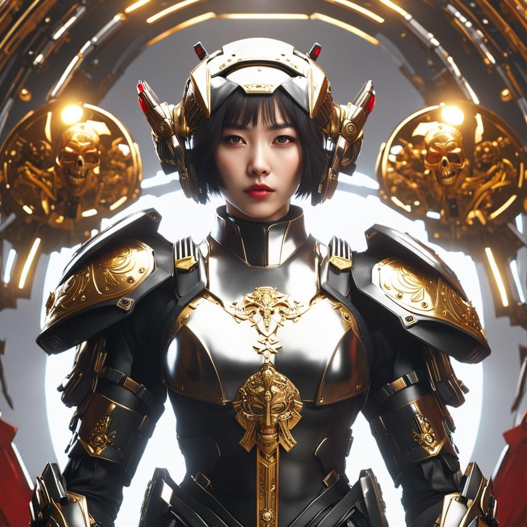 Korean Idol in Cyberpunk Armor with Halo