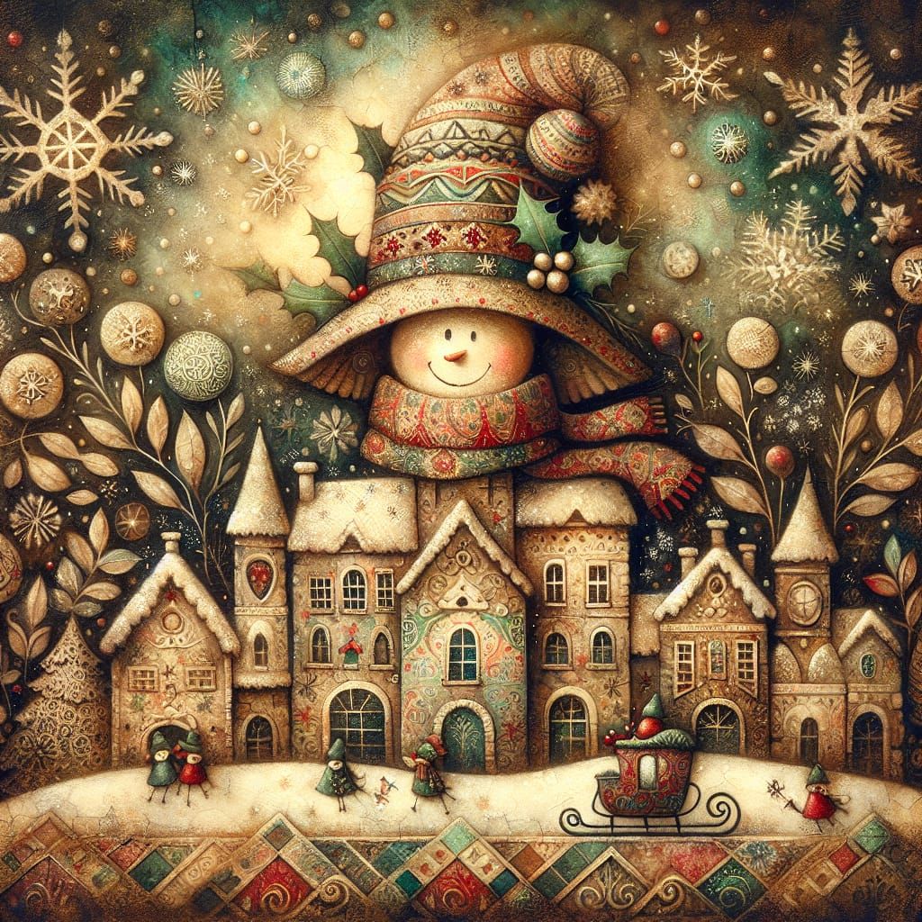 Vintage Winter Wonderland Scene in Pastel Colors