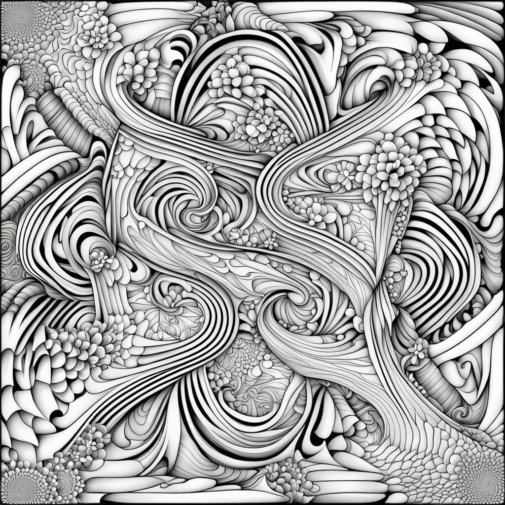 Coloring Page: Abstract Vector Fractal Zentangle Design