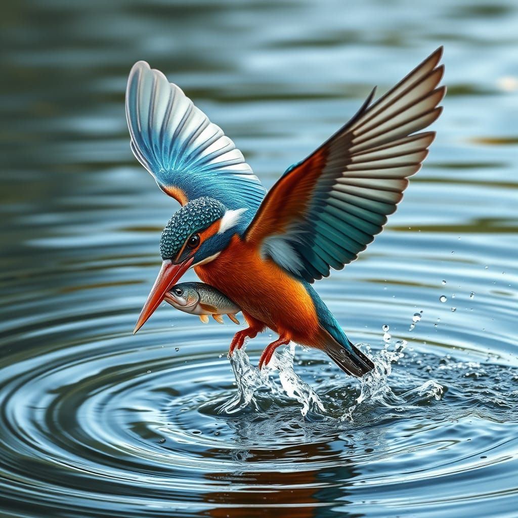 Kingfisher Bird in Flight, Splashing Water, Ultra HD Realism