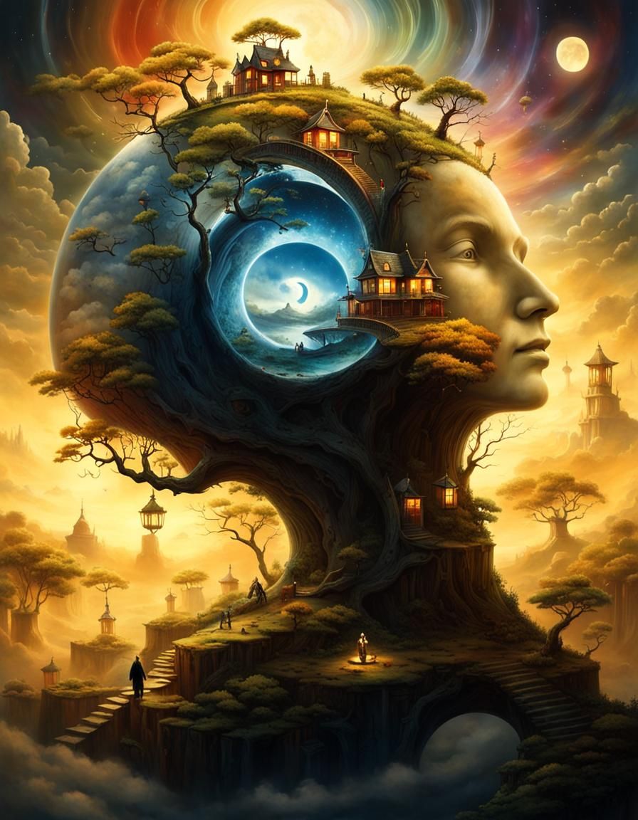 Surreal Stargate Scene in Collage Art Style