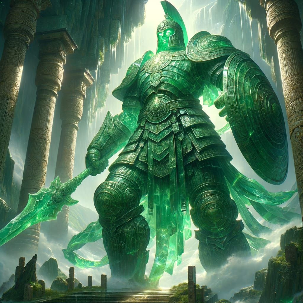 Jade Warrior Guardian Securing Sacred Tower Entrance