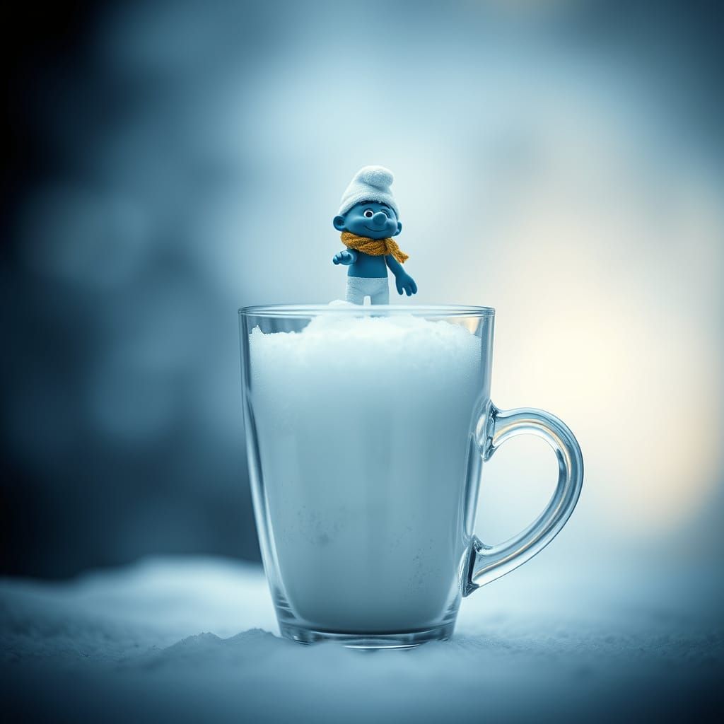 Smurf in Snowy Cup: Double Exposure Photography