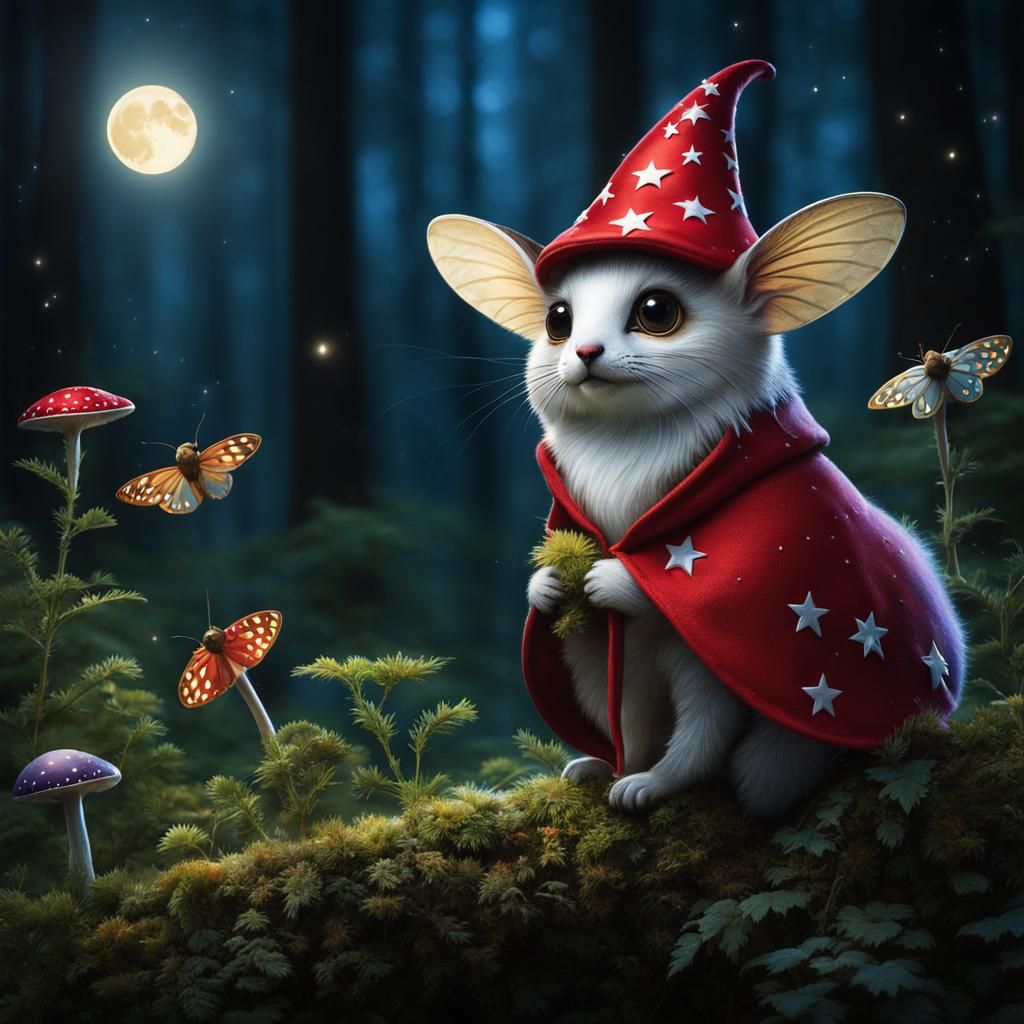 Whimsical Mouse Wizards on Moon Moths