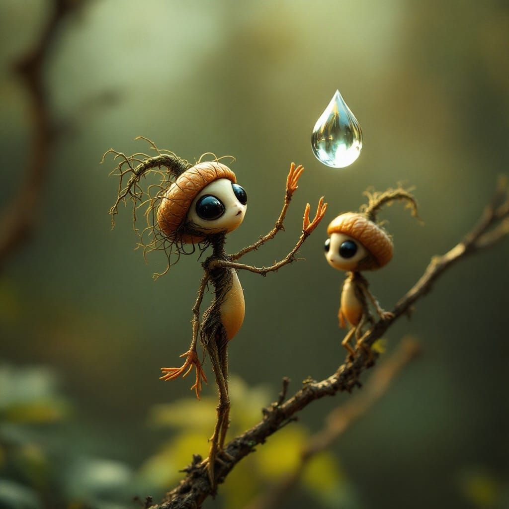 Ethereal Acorn Folk in Whimsical Landscape