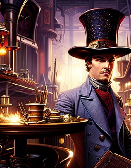 Steampunk Portrait in Cafe with Galaxy Backdrop