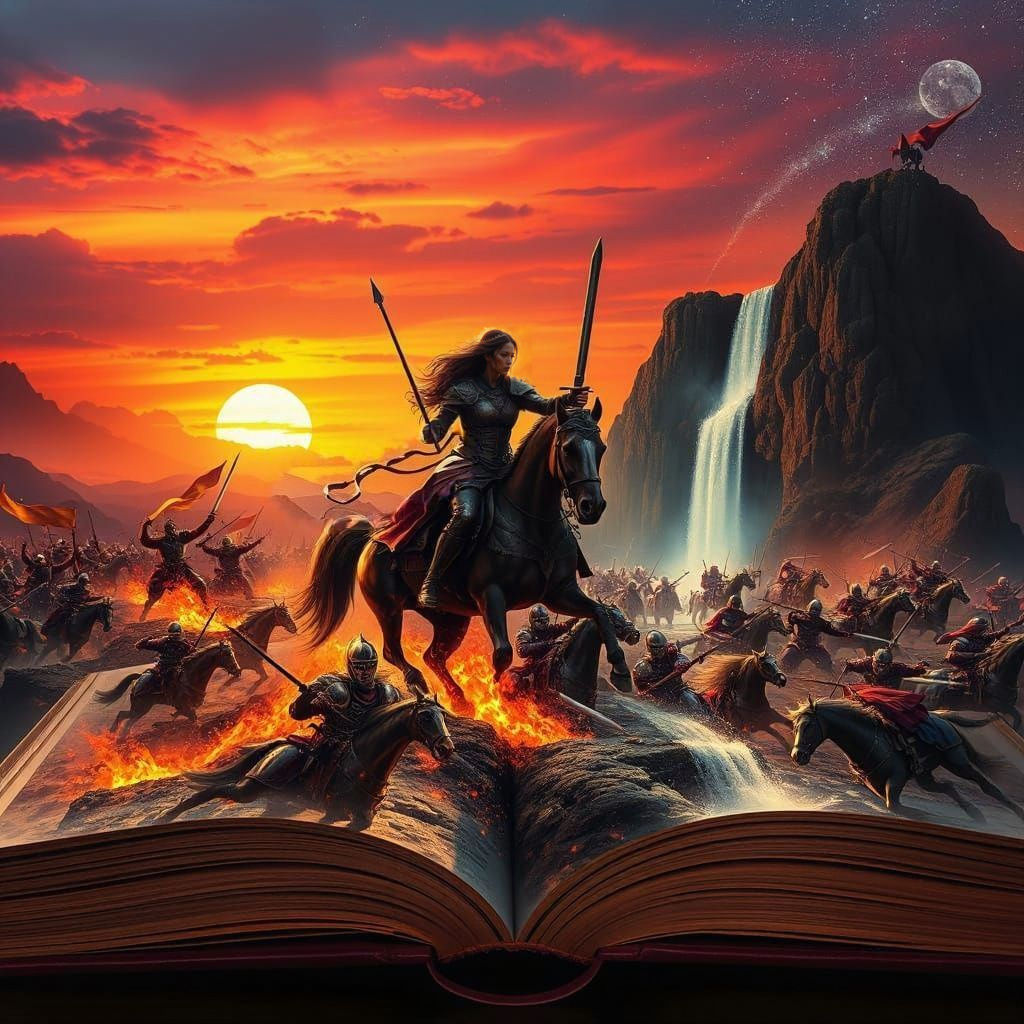 Epic Magical Warrior Rides into Fiery Battle