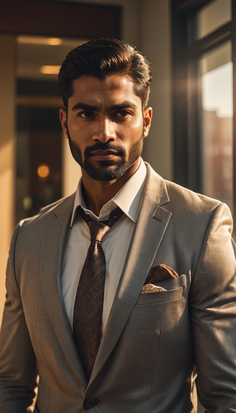 Muscular Man in Suit: Hyper-Realistic Digital Art