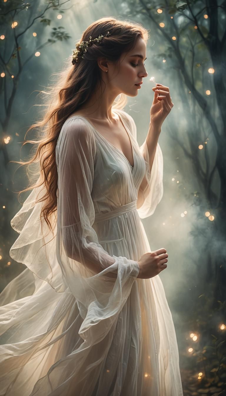 Romantic Ghost Kiss in Ethereal Watercolor Style