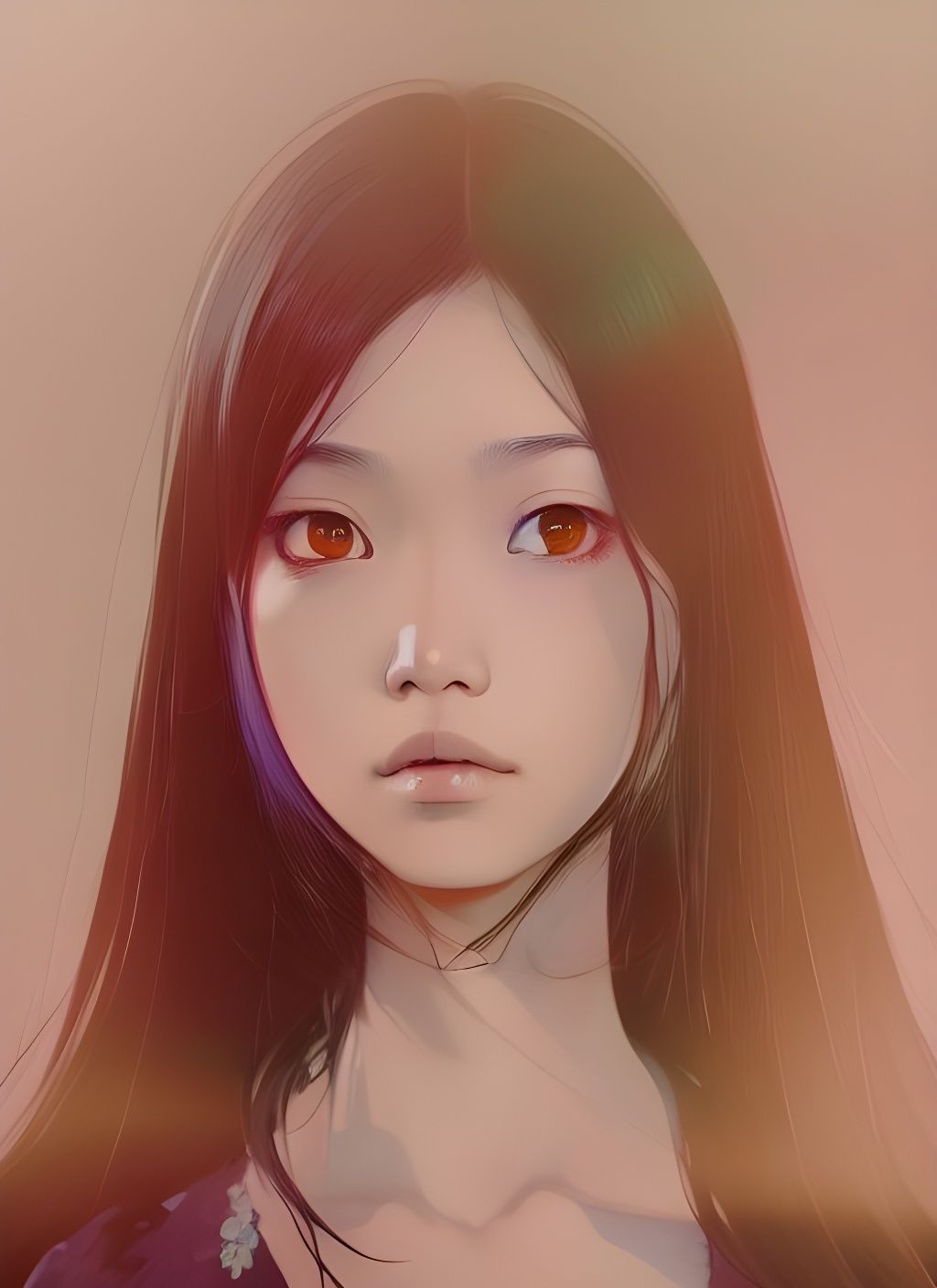 Beautiful Asian Girl Portrait in Digital Illustration Style